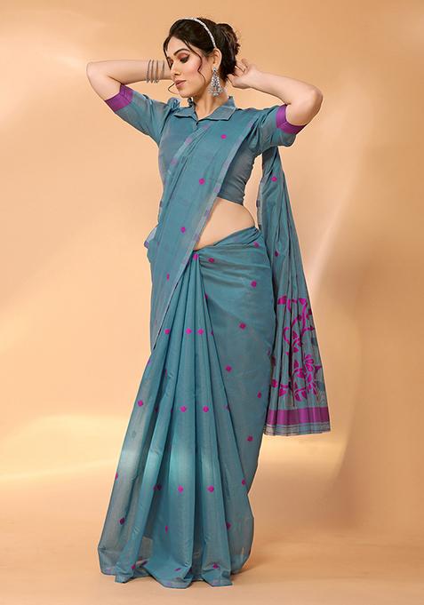 Green Zari Woven Chanderi Silk Saree Set