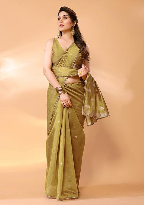 Green Woven Chanderi Silk Saree Set