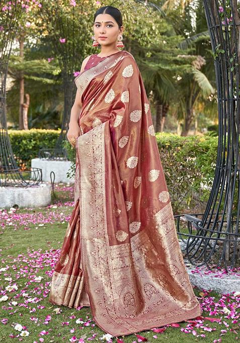 Pink Zari Woven Simmer Silk Saree Set