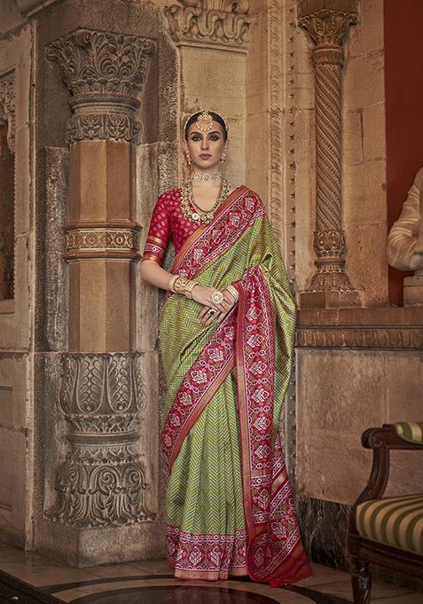 Mehendi Woven Printed SVP Silk Saree Set