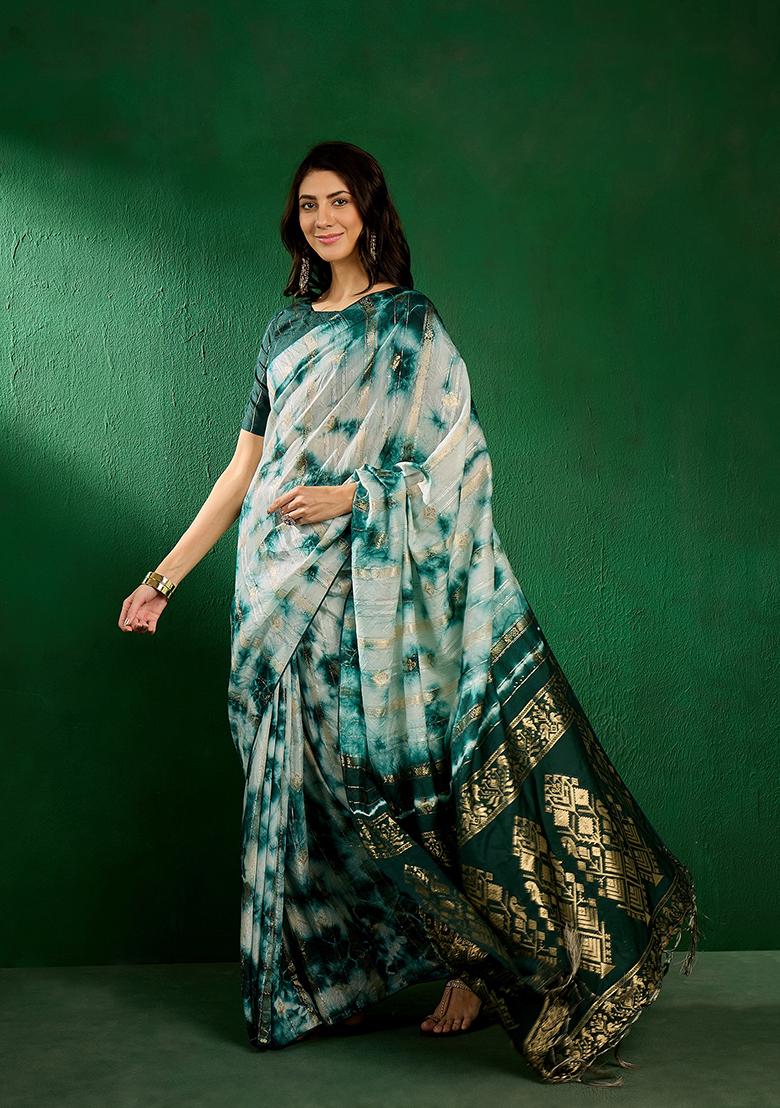 Green Woven Staple Cotton Saree Set