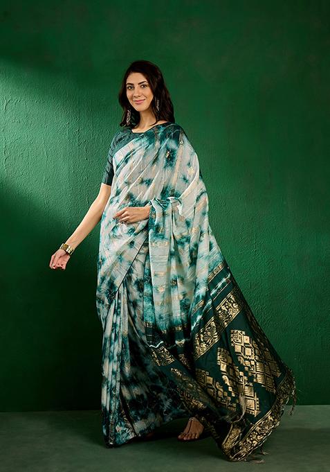 Green Woven Staple Cotton Saree Set