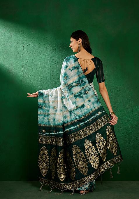 Green Woven Staple Cotton Saree Set