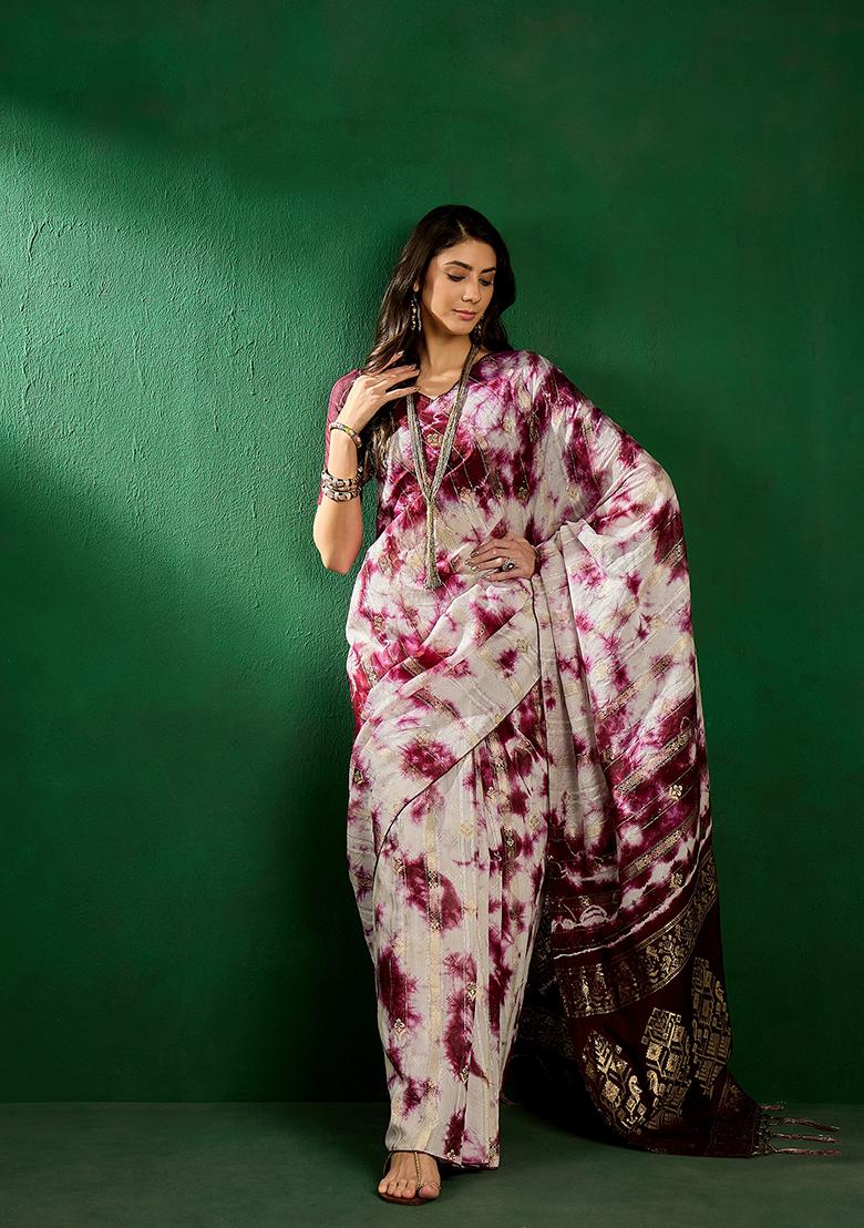 Wine Woven Staple Cotton Saree Set