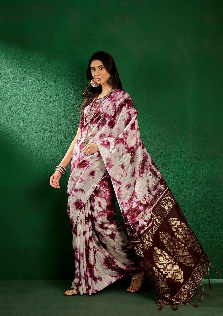 Wine Woven Staple Cotton Saree Set