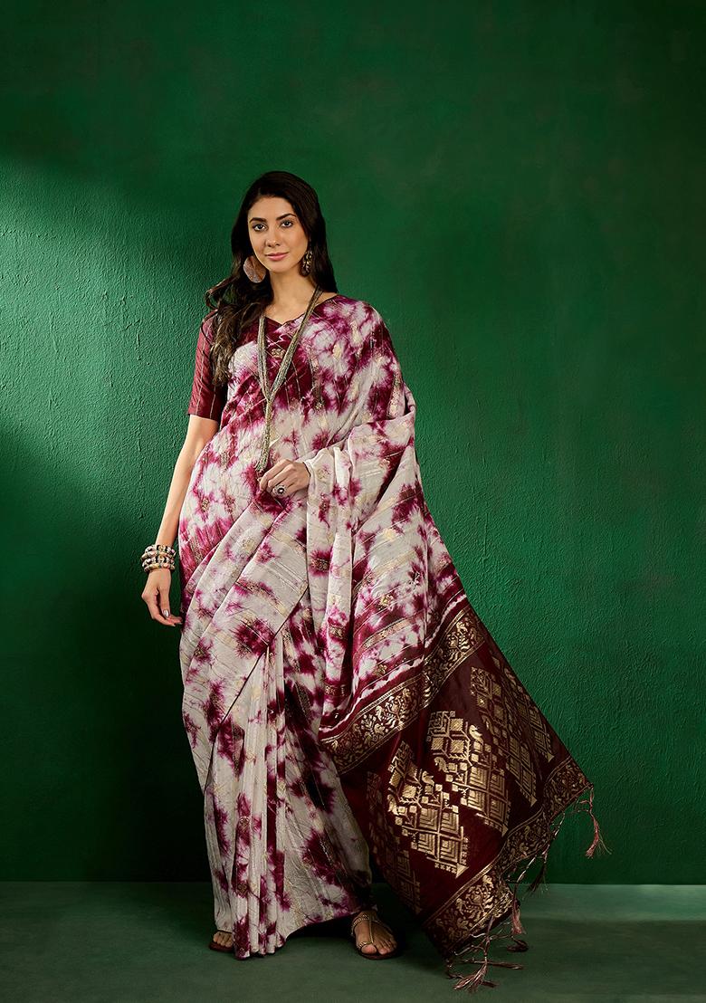 Wine Woven Staple Cotton Saree Set