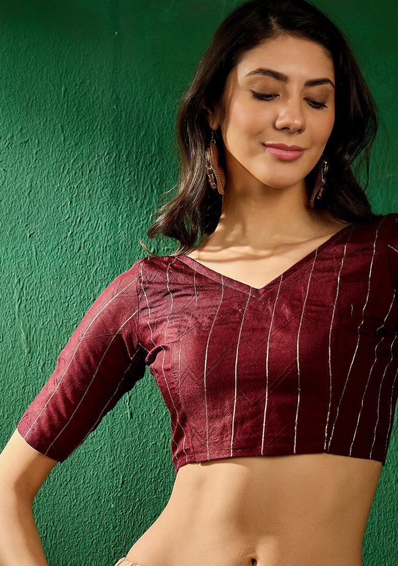 Wine Woven Staple Cotton Saree Set