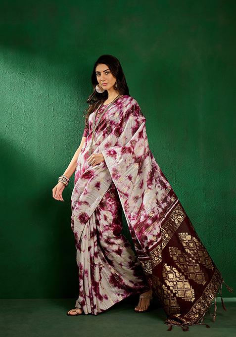 Wine Woven Staple Cotton Saree Set