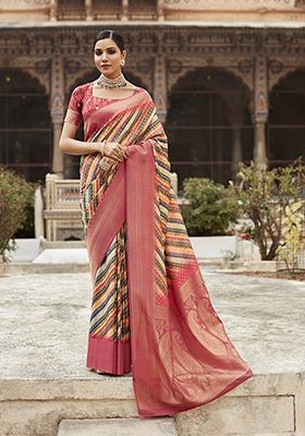 Pink Digital Print Tissue Silk Saree Set