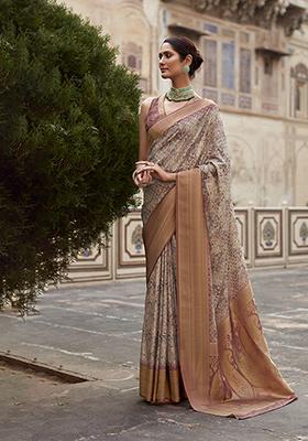Peach Digital Print Tissue Silk Saree Set