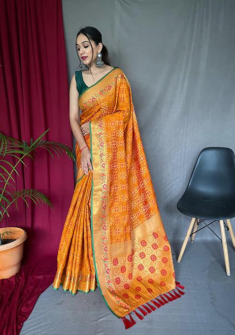 Yellow Zari Woven Patola Silk Saree Set