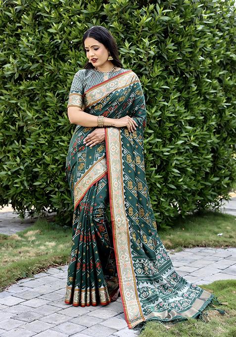 Green Woven Handloom Silk Saree Set