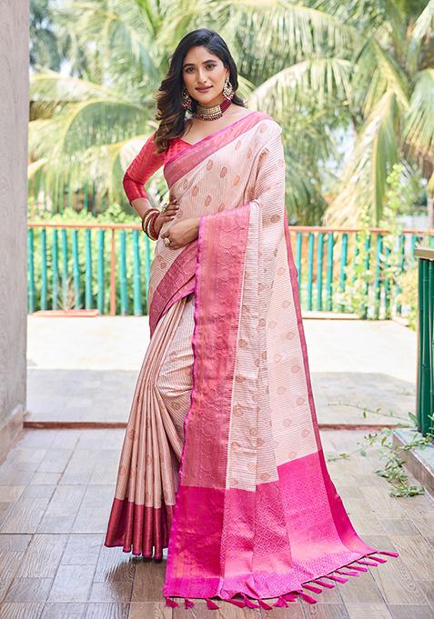 Off White Zari Woven Kanchi Silk Saree Set