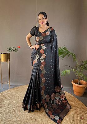 Black Zari Woven Soft Silk Saree Set