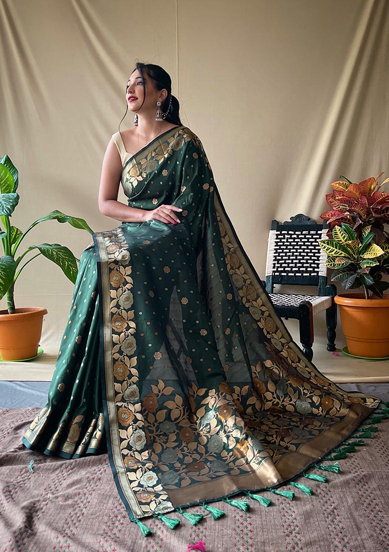 Green Zari Woven Soft Silk Saree Set