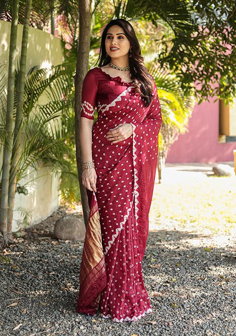 Maroon Zari Woven Silk Saree Set