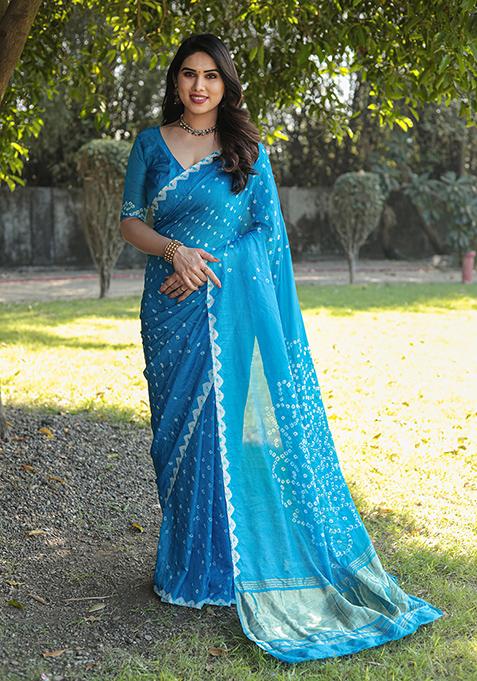 Firozi Zari Woven Silk Saree Set