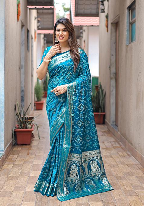 Firozi Zari Woven Dola Silk Saree Set