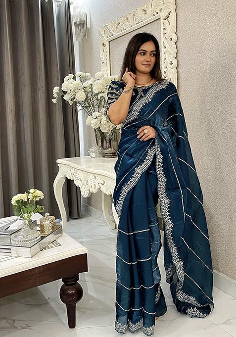 Morpitch Zari Sequin Embroidered Jimmy Choo Saree Set