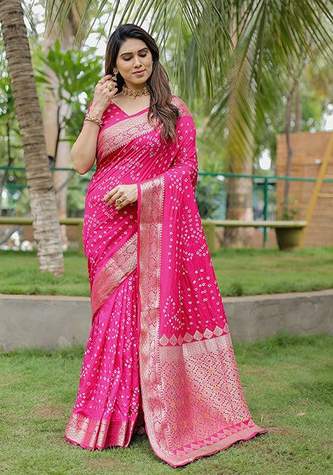 Pink Woven Dola Silk Saree Set