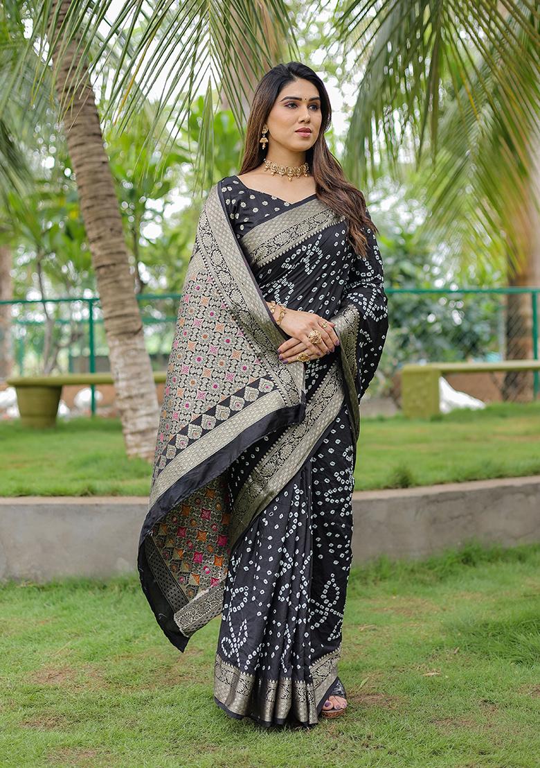 Black Woven Dola Silk Saree Set
