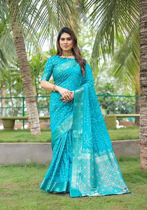 Firozi Woven Dola Silk Saree Set