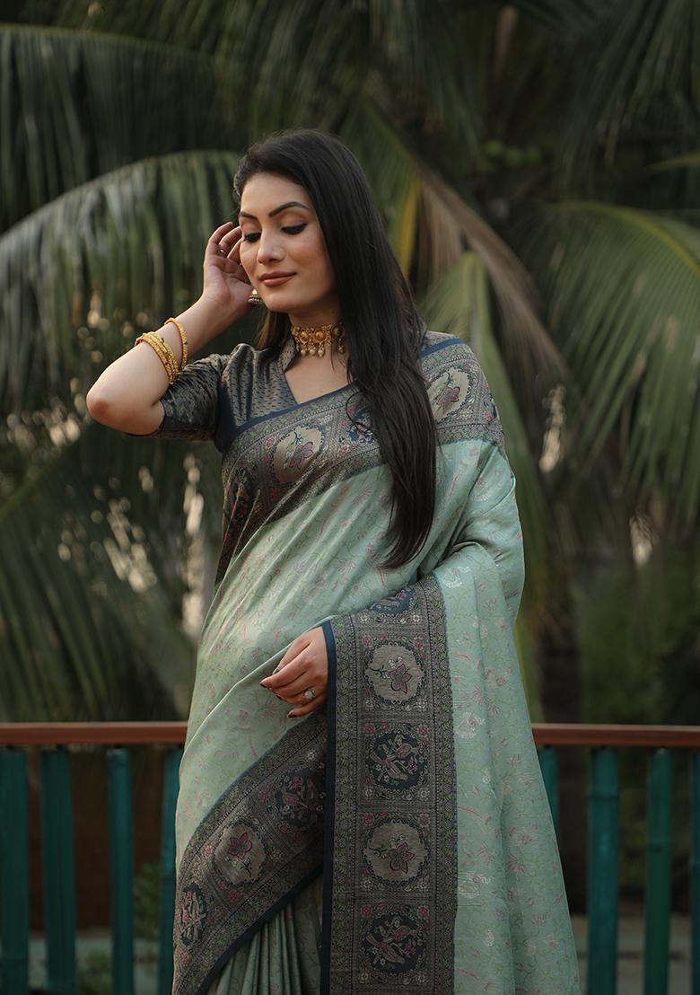 Blue Kanjivaram Woven Kanjivaram Silk Saree Set