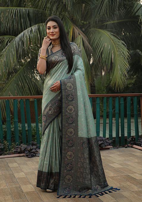 Blue Kanjivaram Woven Kanjivaram Silk Saree Set