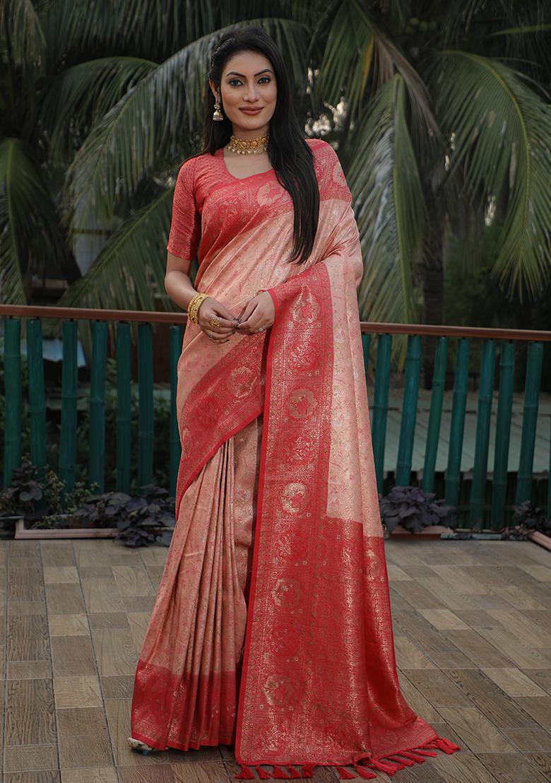 Pink Kanjivaram Woven Kanjivaram Silk Saree Set
