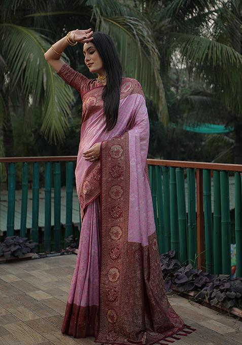 Purple Kanjivaram Woven Kanjivaram Silk Saree Set