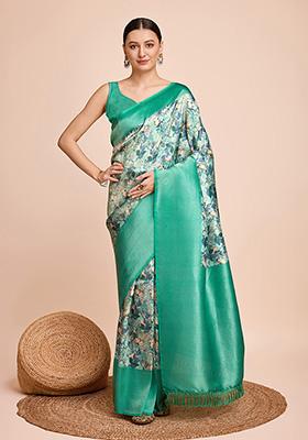 Rama Green Zari Woven Kanjivaram Silk Saree Set