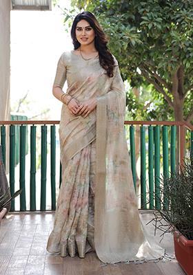 Pista Green Digital Print Soft Silk Saree Set