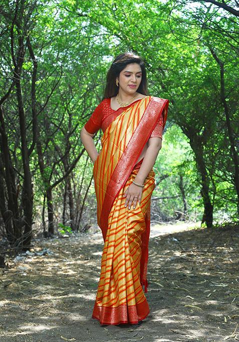Yellow Zari Woven Soft Silk Saree Set