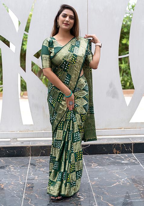 Green Digital Print Silk Saree Set