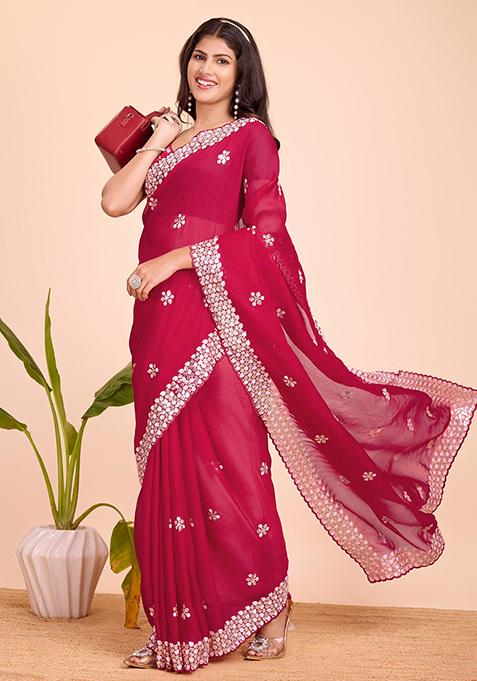 Pink Sequin Embroidered Twinkal Silk Saree Set