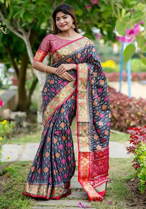 Black Woven Banarasi Silk Saree Set