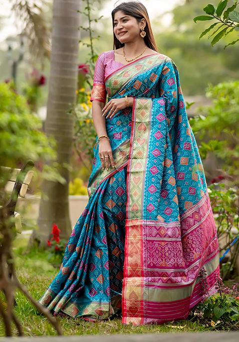 Sky Blue Woven Banarasi Silk Saree Set