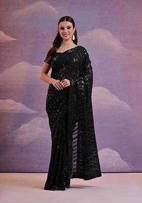 Black Sequin Embroidered Georgette Saree Set