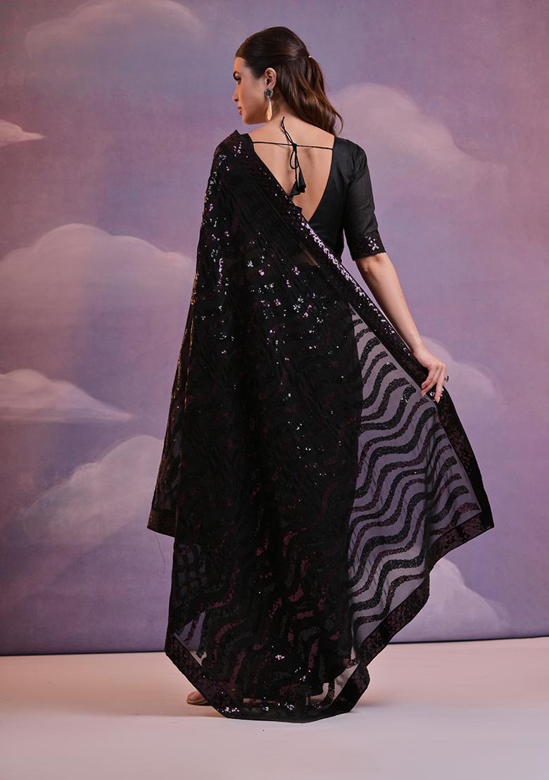 Black Sequin Embroidered Georgette Saree Set