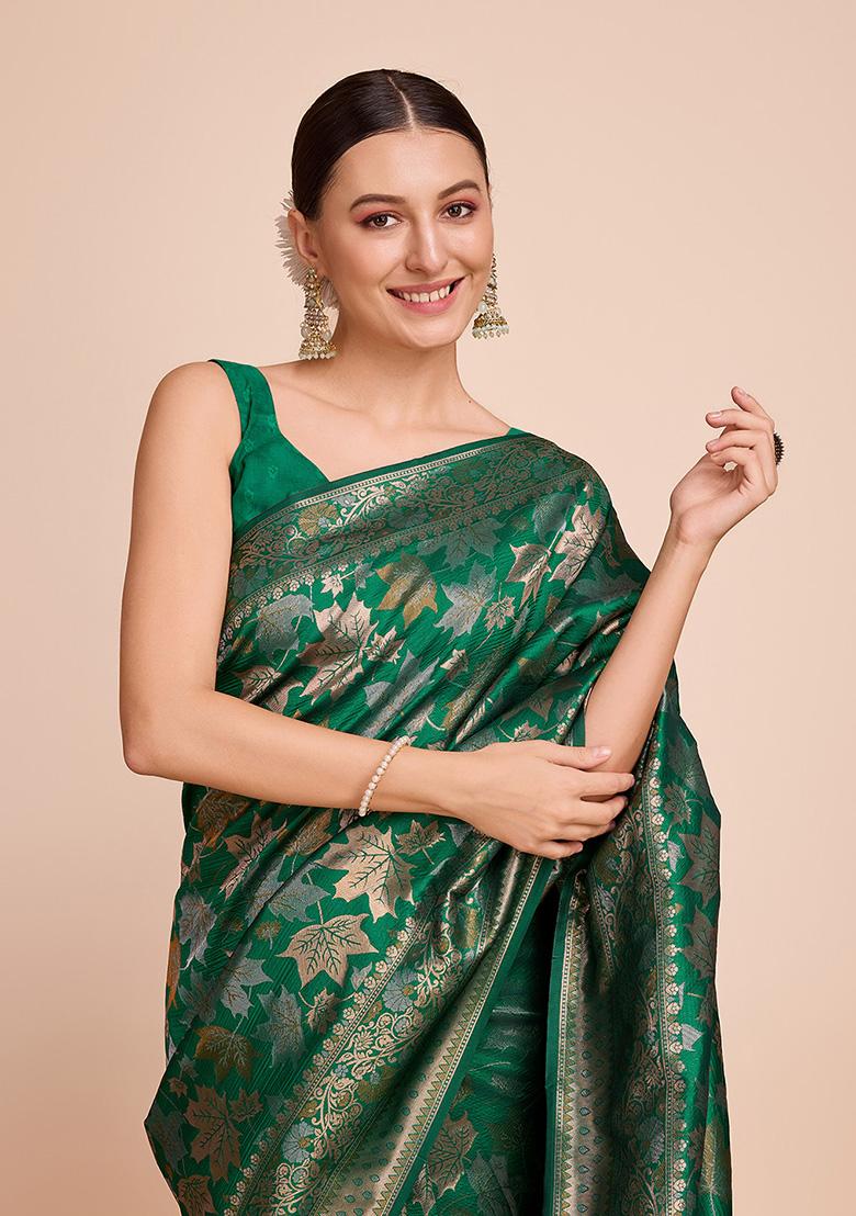 Green Zari Woven Handloom Silk Saree Set