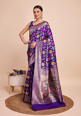 Lavender Meenakari Woven Paithani Silk Saree Set