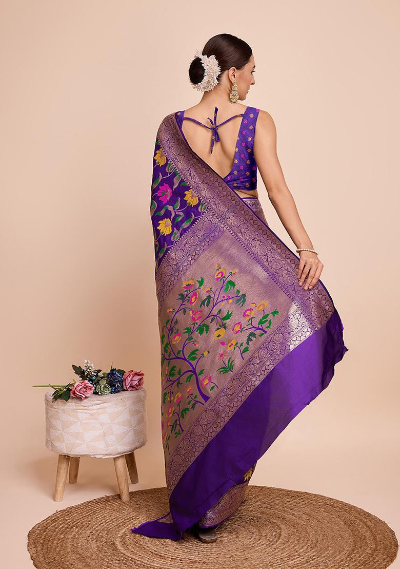 Lavender Meenakari Woven Paithani Silk Saree Set