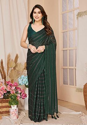 Green Woven Georgette Saree Set
