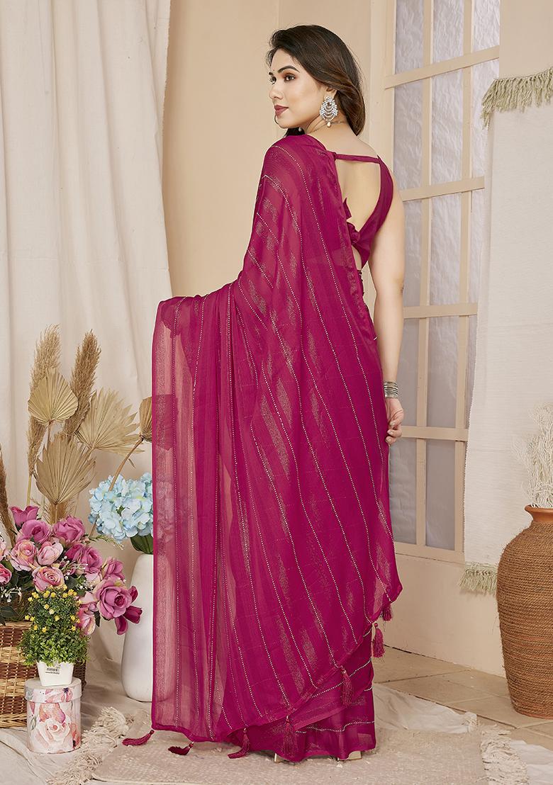 Pink Woven Georgette Saree Set