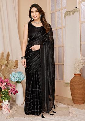 Black Woven Georgette Saree Set