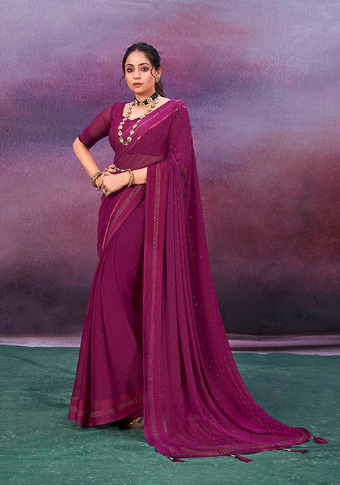 Pansy Purple Woven Chiffon Saree Set