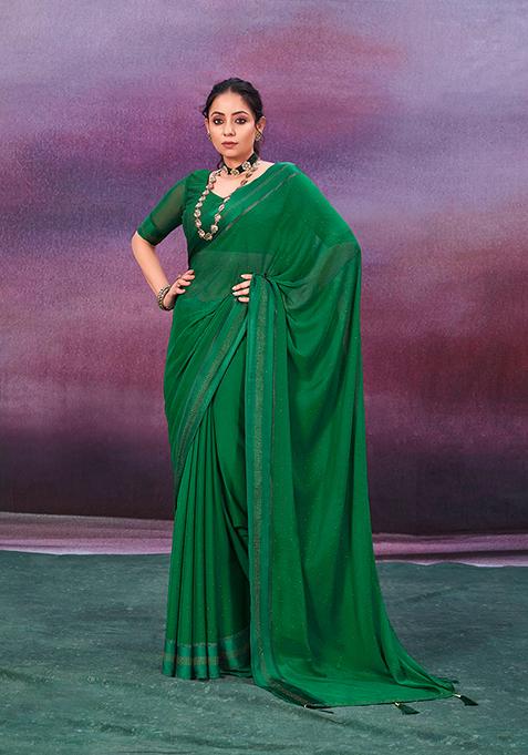 Sherwood Green Woven Chiffon Saree Set