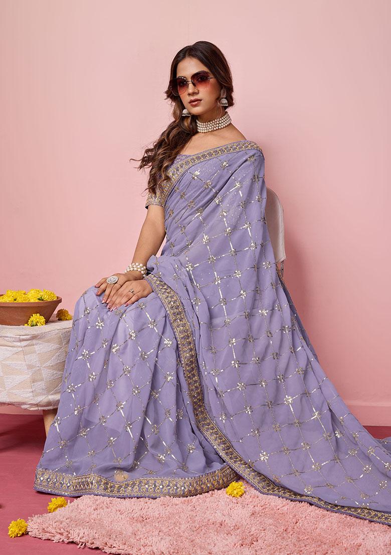 Purple Sequin Embroidered Georgette Saree Set