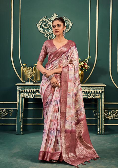 Peach Bandhani Print Modal Cotton Saree Set