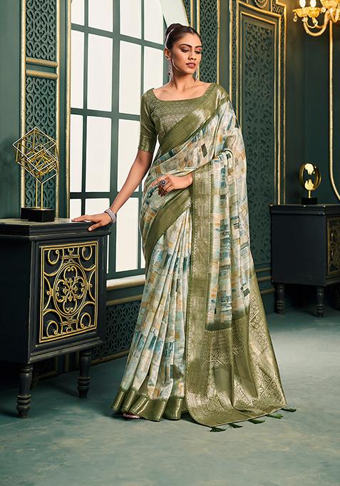 Mehendi Bandhani Print Modal Cotton Saree Set